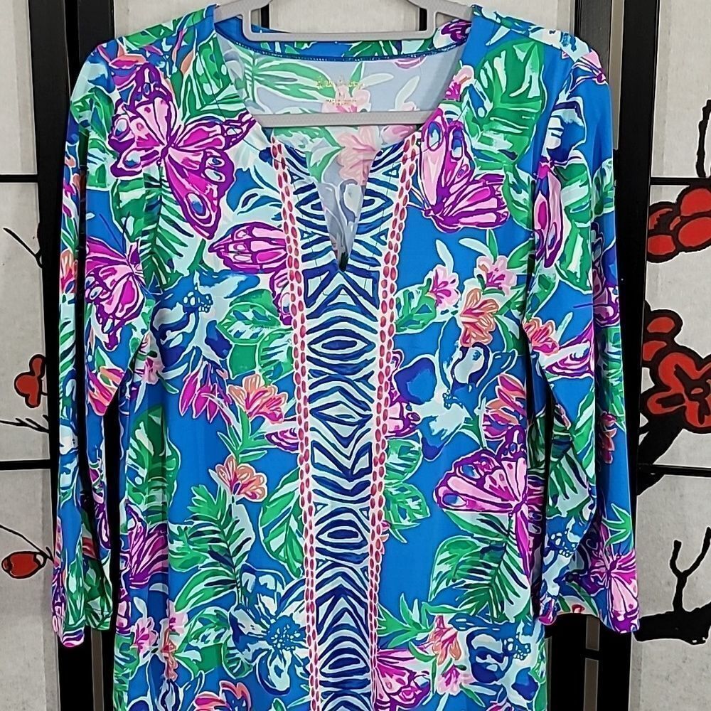 Lilly Pulitzer Chilly Lilly Karina Tunic Top Pundy Blue Isle Be Back - Picture 3 of 6